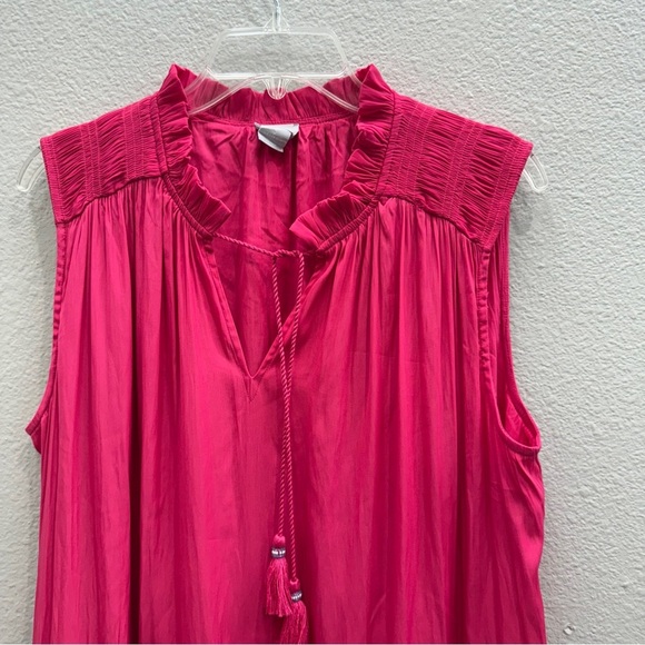 Chico's DressSize 2 (XL)  Vibrant Pink Maxi Ruffle Collar Long Sleeveless - Picture 3 of 9